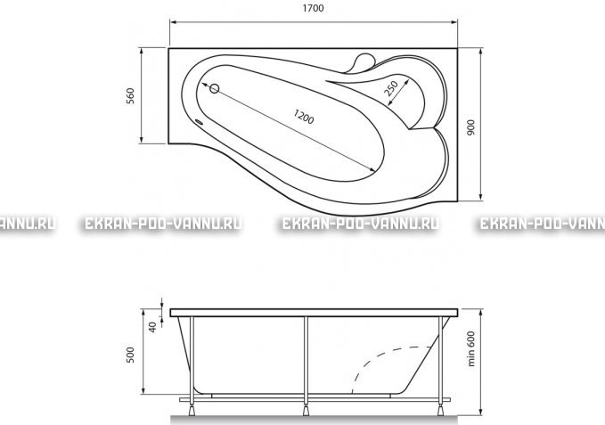 Акриловая ванна Relisan Isabella 170x90x60 – купить по цене 24130 руб. в интернет-магазине в городе Саратов картинка 4