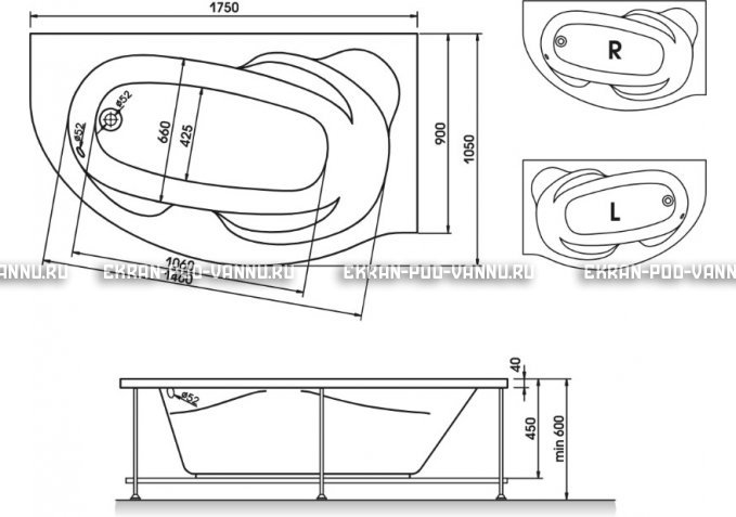 Акриловая ванна Relisan Liliya 175x90 – купить по цене 24570 руб. в интернет-магазине в городе Саратов картинка 3