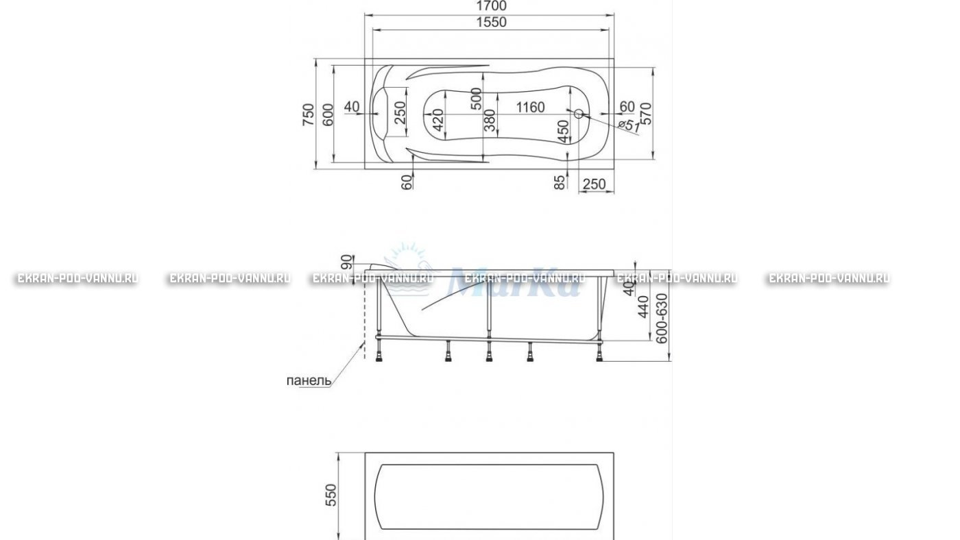 Акриловая ванна 1MarKa Calypso 170x75 – купить по цене 13950 руб. в интернет-магазине в городе Саратов картинка 22