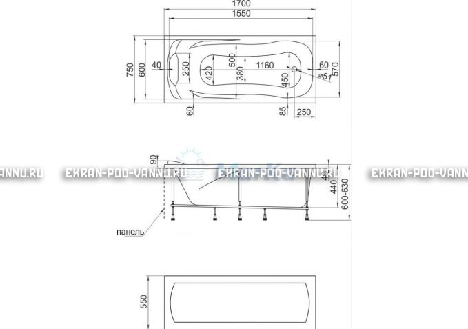 Акриловая ванна 1MarKa Calypso 170x75 – купить по цене 13950 руб. в интернет-магазине в городе Саратов картинка 7