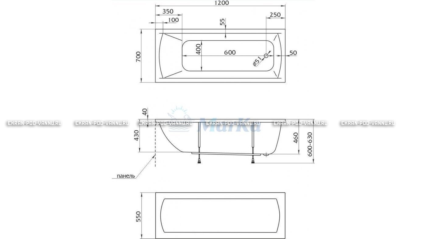 Акриловая ванна 1MarKa Modern 120x70 – купить по цене 7600 руб. в интернет-магазине в городе Саратов картинка 13