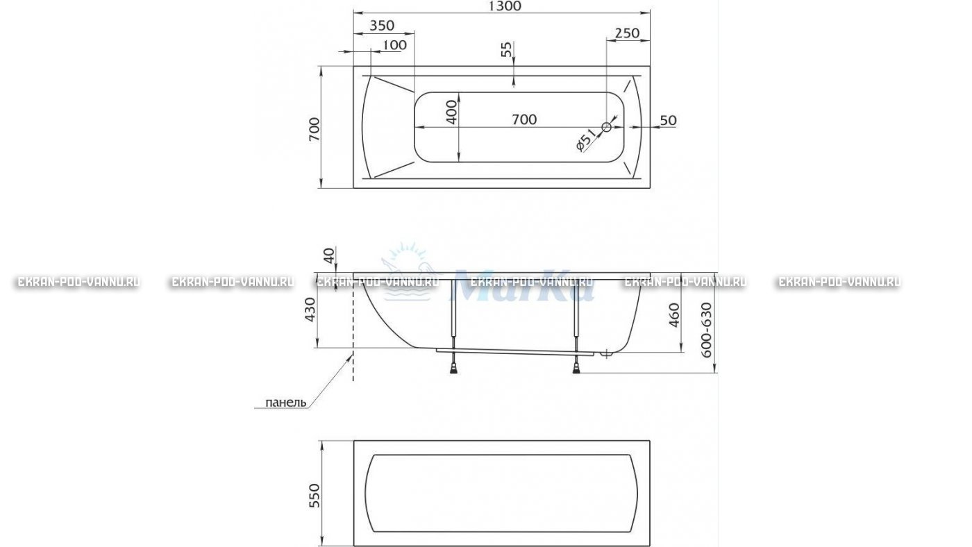 Акриловая ванна 1MarKa Modern 130x70 – купить по цене 8620 руб. в интернет-магазине в городе Саратов картинка 16