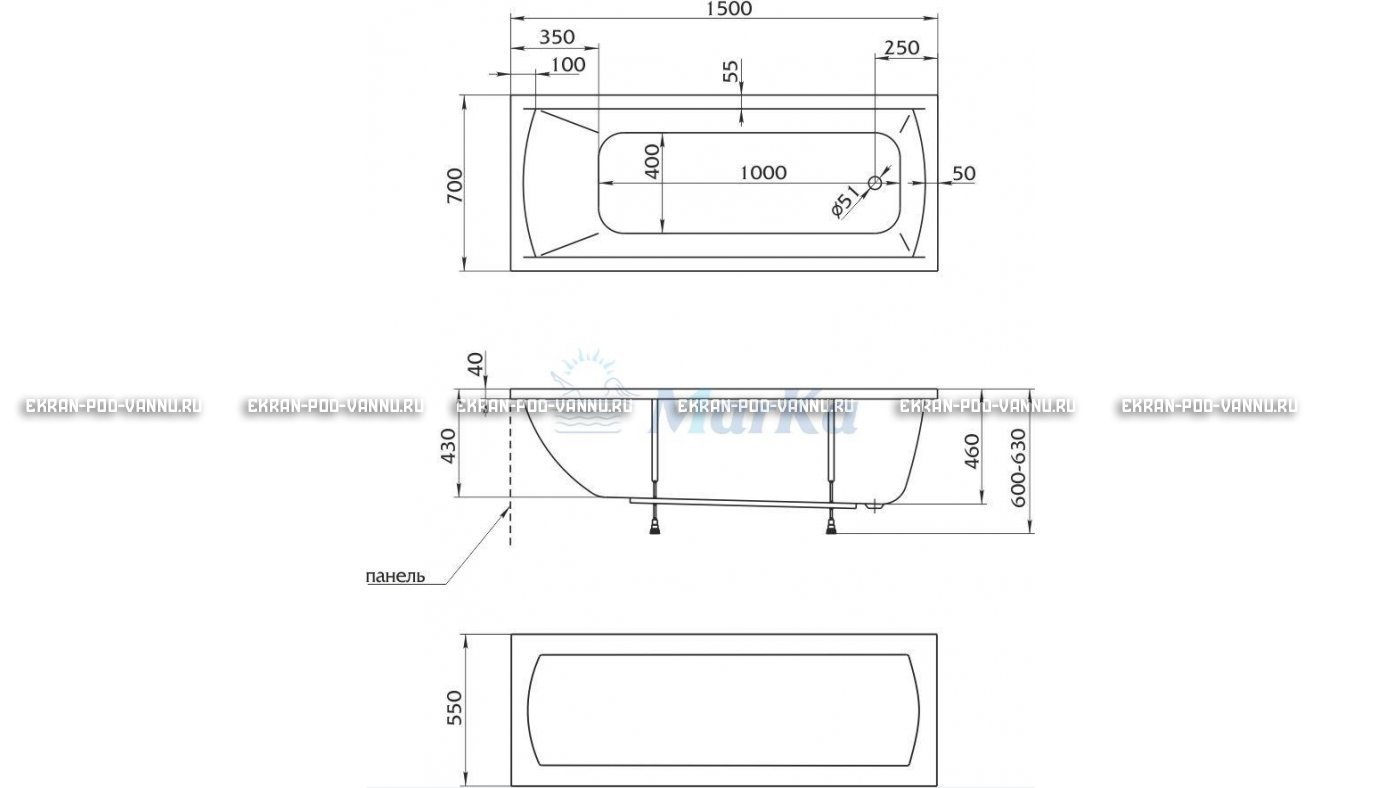 Акриловая ванна 1MarKa Modern 150x70 – купить по цене 9210 руб. в интернет-магазине в городе Саратов картинка 13