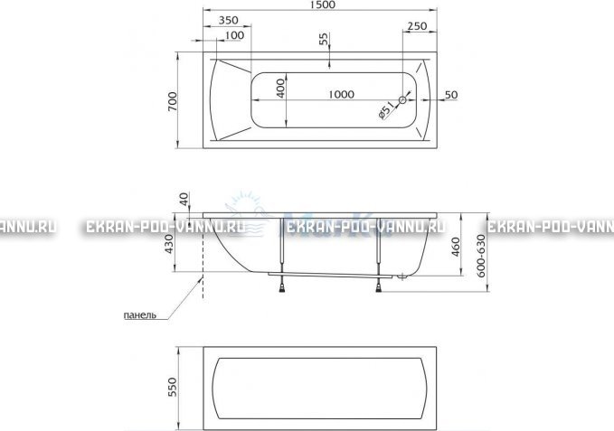 Акриловая ванна 1MarKa Modern 150x70 – купить по цене 9210 руб. в интернет-магазине в городе Саратов картинка 4