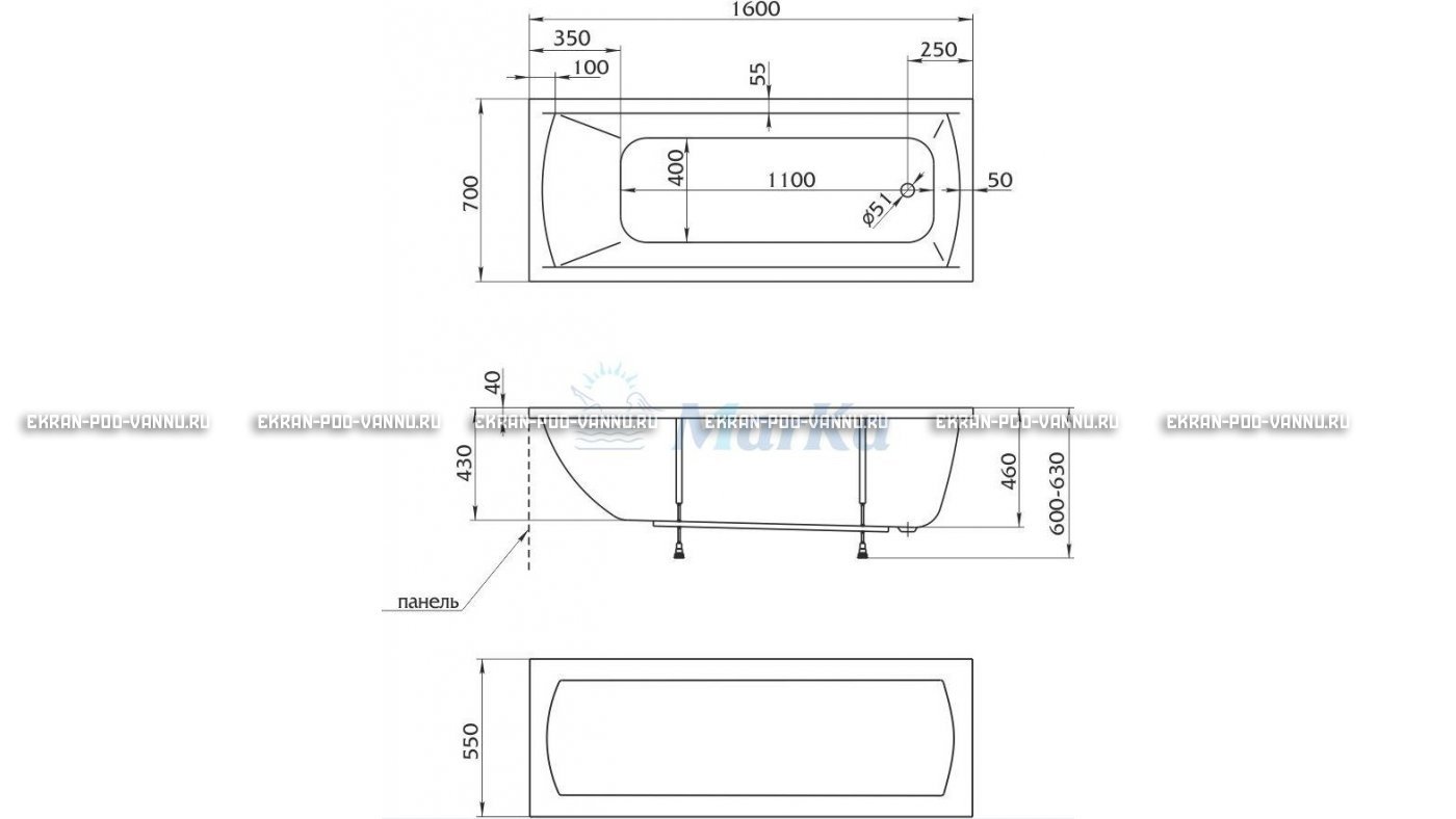 Акриловая ванна 1MarKa Modern 160x70 – купить по цене 9410 руб. в интернет-магазине в городе Саратов картинка 16