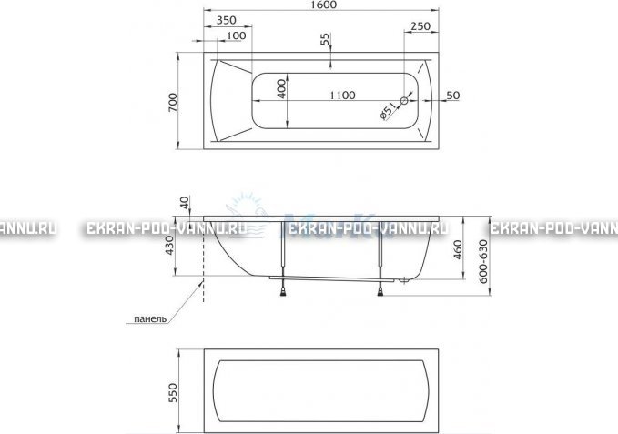 Акриловая ванна 1MarKa Modern 160x70 – купить по цене 9410 руб. в интернет-магазине в городе Саратов картинка 5