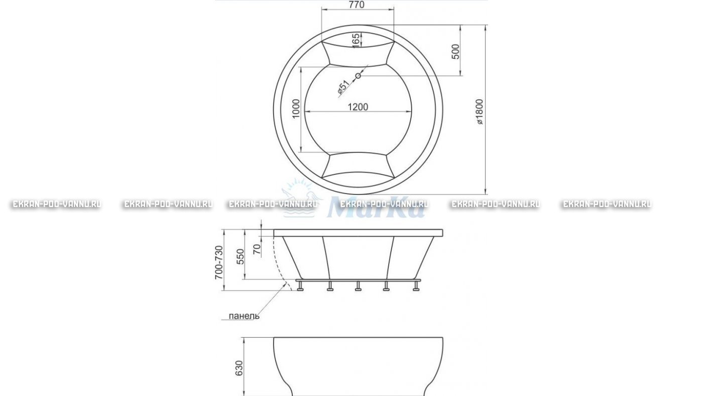 Акриловая ванна 1MarKa Omega 180x180  – купить по цене 42450 руб. в интернет-магазине в городе Саратов картинка 13