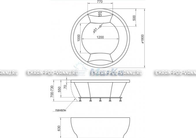 Акриловая ванна 1MarKa Omega 180x180  – купить по цене 42450 руб. в интернет-магазине в городе Саратов картинка 4
