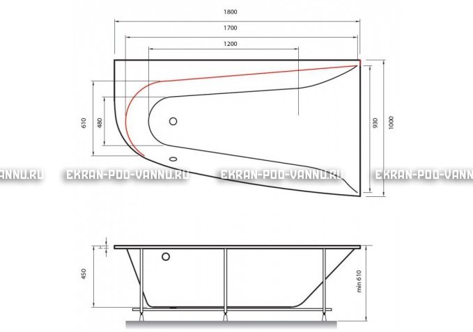 Акриловая ванна Vayer Boomerang 180x100 – купить по цене 53030 руб. в интернет-магазине в городе Саратов картинка 2
